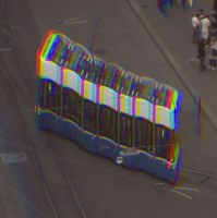 A crop of the blue tram